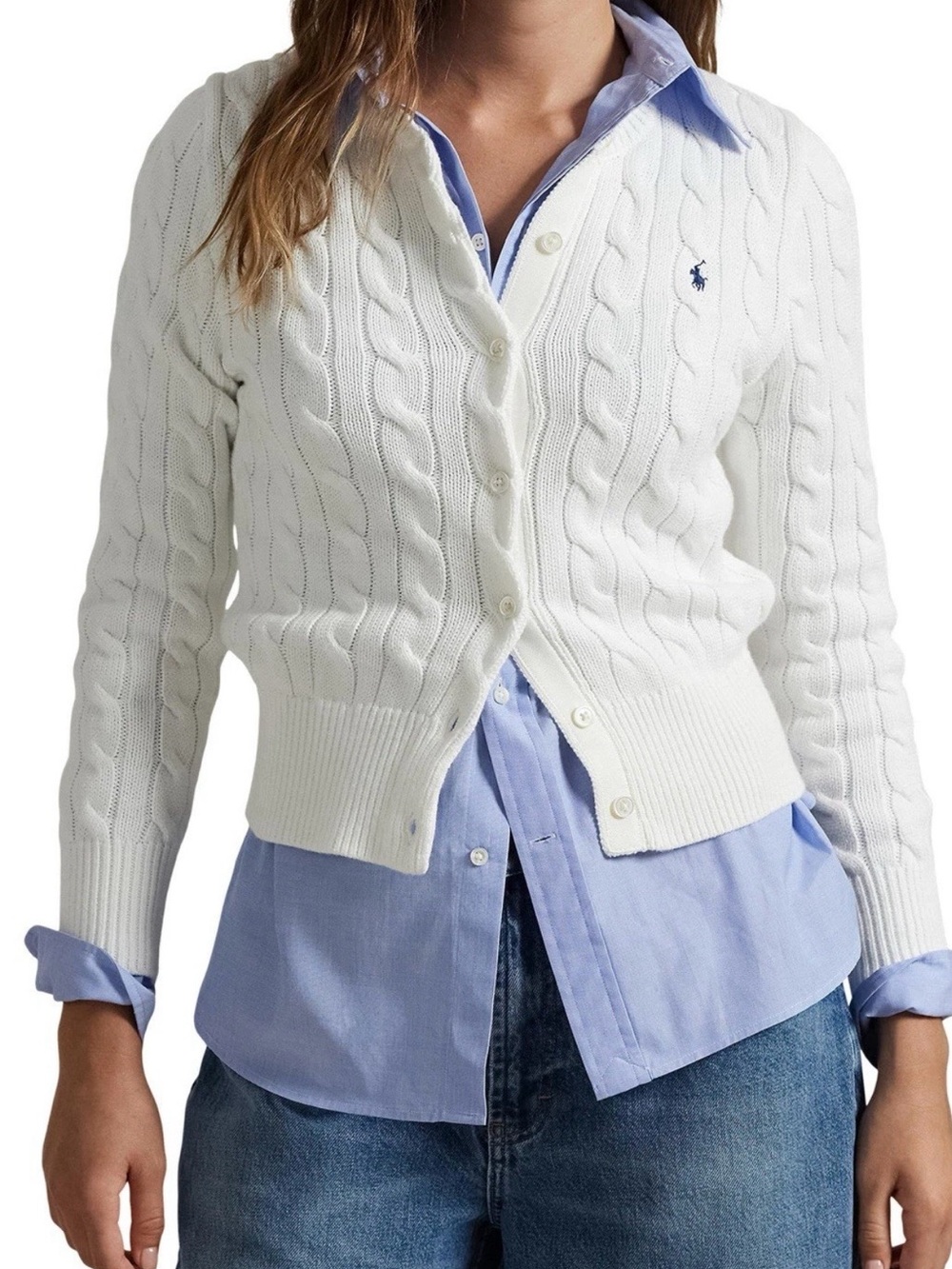 Polo Ralph Lauren Cable Cotton Crewneck Cardigan Size Medium